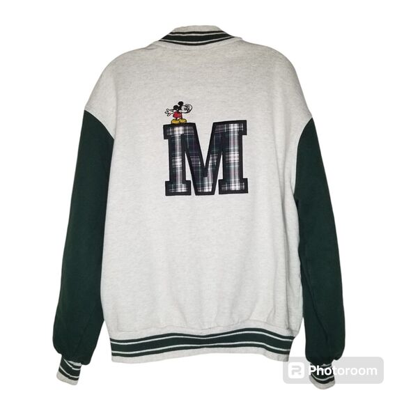 VTG 90s Disney Mickey & Co Jacket Green Gray Varsity Letterman Snap Button Large - Picture 3 of 16